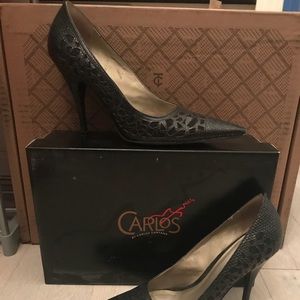 Carlos Santana Black Sparkle Gold Heels 8